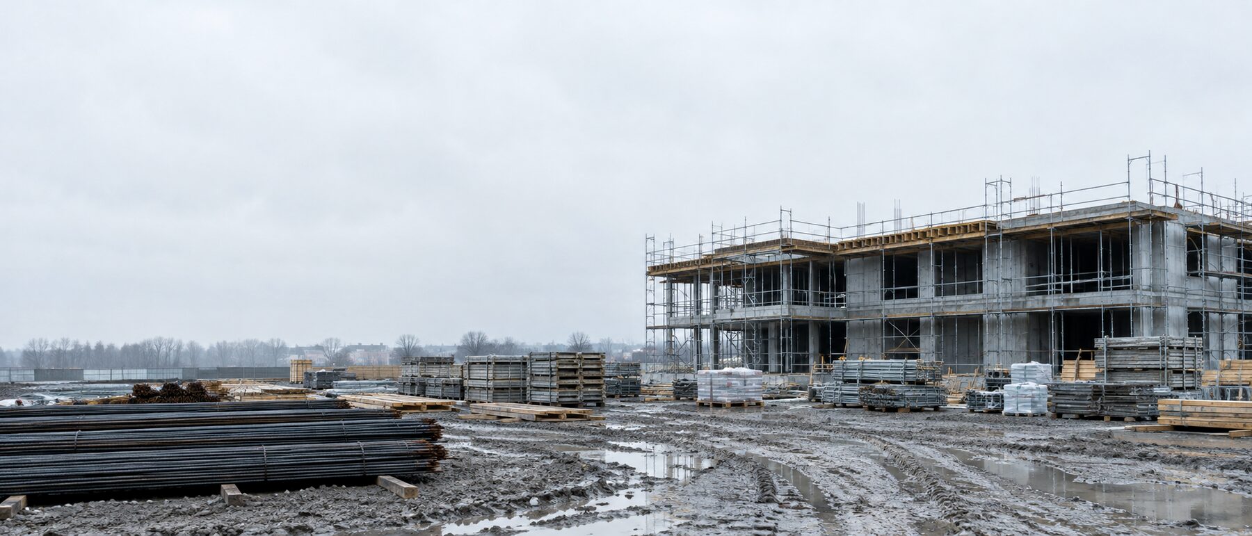 Baustelle mit Rohbau und Gerüst — typische Einsatzumgebung der Sentinel-Plattform