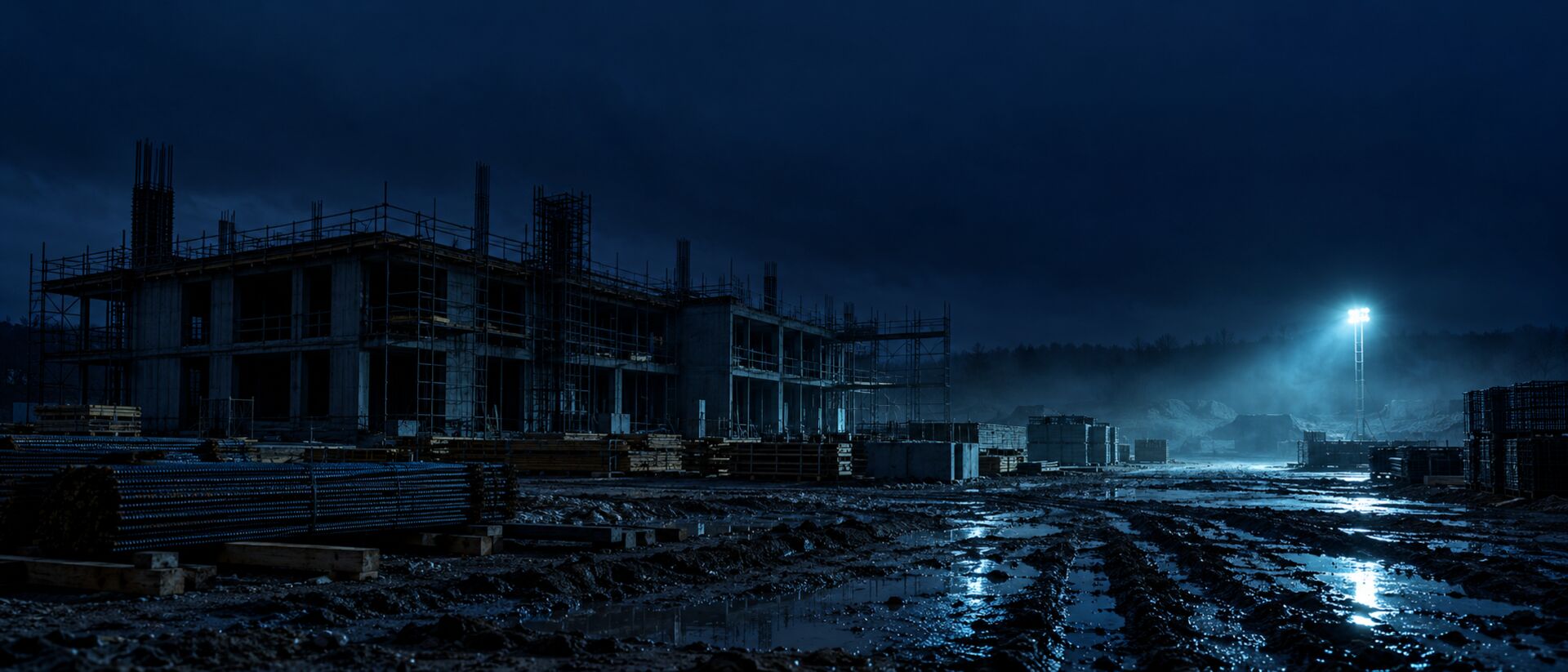 Baustelle mit Rohbau und Gerüst — typische Einsatzumgebung der Sentinel-Plattform